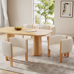 Set of 4 Modern Beige Boucle Dining Chairs with Wood Legs, Stylish Accent Chairs for Living Areas, Kitchen or Dining Room Chairs-Panipeachy - 1 of 4