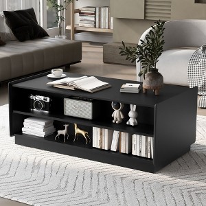 NicBex Modern 2-Tier Fluted Design Coffee Table with Storage Drawers & Display Shelves,Glass Surface Accent Center Table for Living Room,Study - 1 of 4