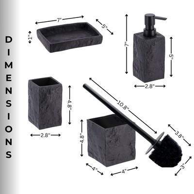 Black Stone Effect Polyresin Bathroom Accessory Set, 4 Pieces