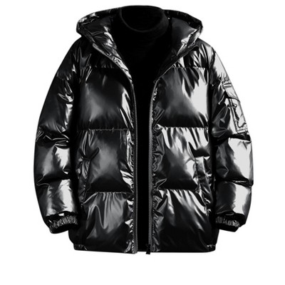 Long black shiny puffer coat hot sale