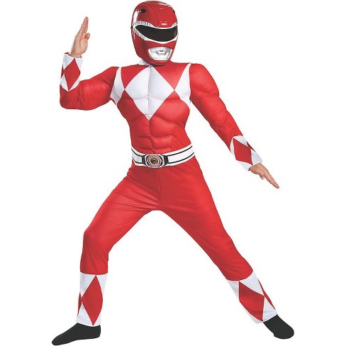 Boys' Deluxe Mighty Morphin Red Ranger Muscle Jumpsuit Costume - Size 10-12  - Red : Target