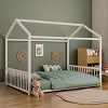Twin/Full Size Montessori Metal Floor Bed Frame, House Shaped Platform Bed with Vertical Safety Guardrails for Kids/Toddlers - ModernLuxe - 3 of 4