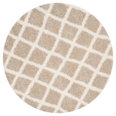 Beige/Ivory Geometric Loomed Round Area Rug - (6' Round) - Safavieh