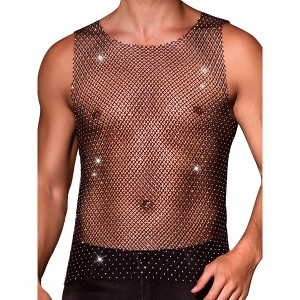 INSPIRE CHIC Men's Shiny Mesh Rave Sheer Sleeveless Metallic Sparkly Tank Top - 1 of 4