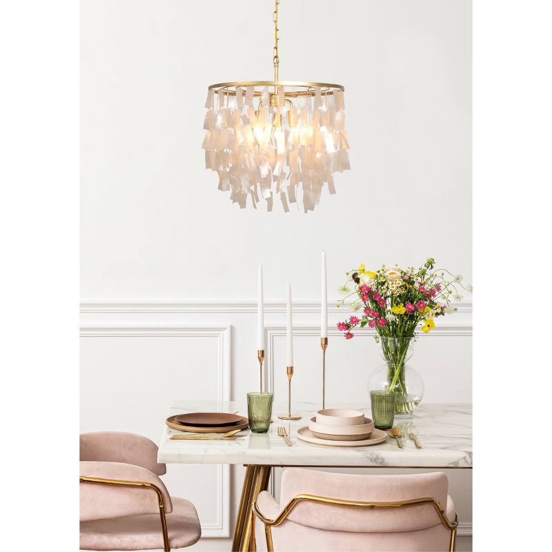 Storied Home Marina Round Metal and Natural Capiz Chandelier Style Pendant Ceiling Light Natural and Gold, 4 of 14