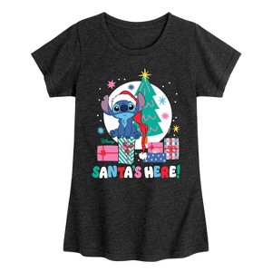 Girls' - Lilo and Stitch - Santa's Here Christmas Fitted Short Sleeve Graphic T-Shirt - 1 of 4