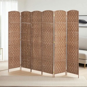 Resenkos 6' Tall Wicker Weave 3-Panel Room Divider, Natural Wood - 1 of 4