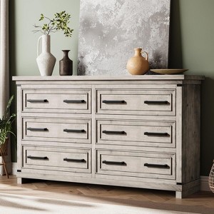 Jojoka Farmhouse 8 Drawer Dresser for Bedroom, 55" Rustic Wood Chest of Drawers with Easy Pull Handles, Vintage Storage Cabinet for Living Room - 1 of 4