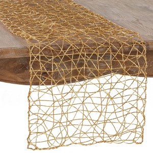 16"x72" Wire Nest Table Runner Gold - Saro Lifestyle: Modern Geometric Polyester, Non-Woven Fabric, Spot Clean - 1 of 3