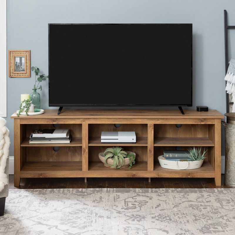 Transitional 6 Cubby Wood Open Storage Wood TV Stand for TVs up to 80"- Saracina Home, 6 of 16