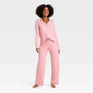 Women's Cloud Knit Modal Long Sleeve Notch Collar Top and Pants Pajama Set - Auden™ - 1 of 3