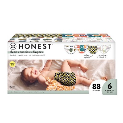 The Honest Company Clean Conscious Disposable Diapers Four Print Pack- Size 6 - 88ct