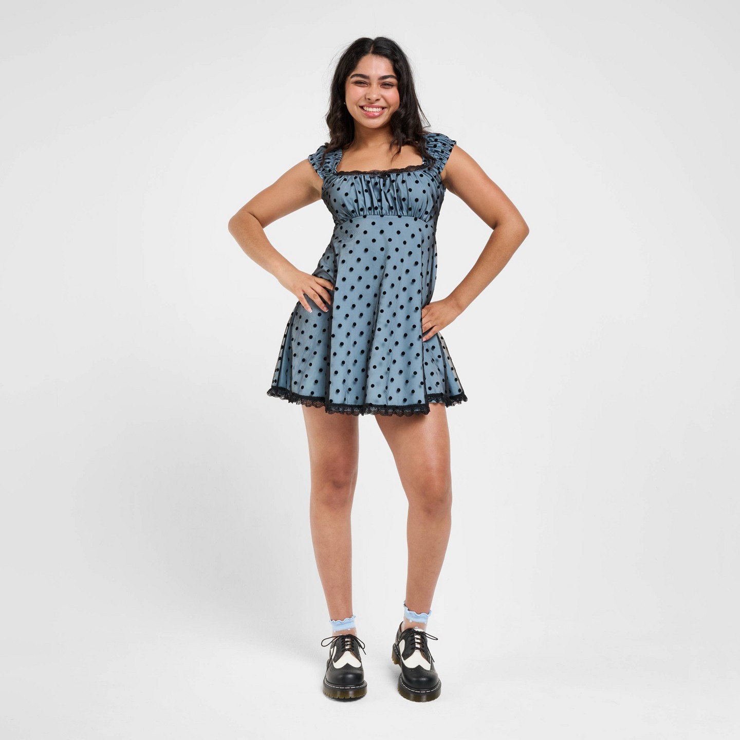 Женское платье Delia's Cap Sleeve Mini Dress - Light Blue Polka Dot, цвет: Светлый синий — фото 2