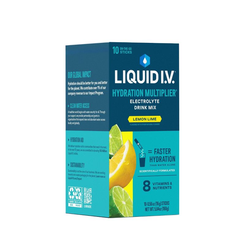 Liquid I.V. Hydration Multiplier Vegan Powder Electrolyte Supplements - Lemon Lime - 0.56oz each/10ct, 5 of 14