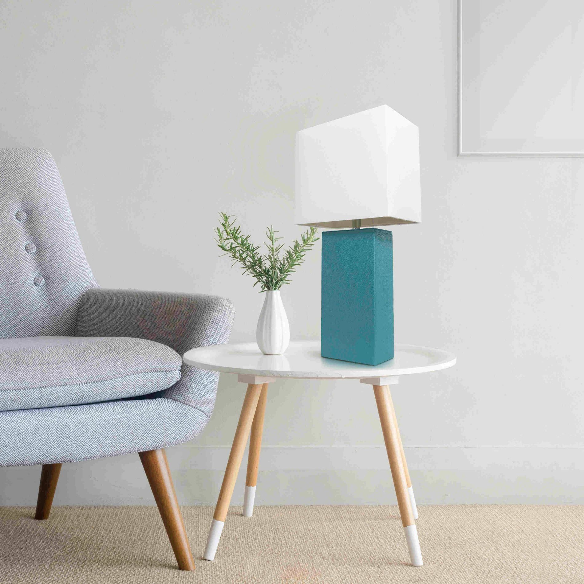 Lalia Home Lexington 21" Leather Base Modern Home Decor Bedside Table Lamp with Feit LED (Includes LED Light Bulb) Teal Green