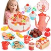 Skirfy 82 PCS Birthday Cake Toys Set, Pretend Play Tea Party Dessert Set with Light & Cutting Food Chocolate, Fruit Decor, Candle, Pink - 2 of 4