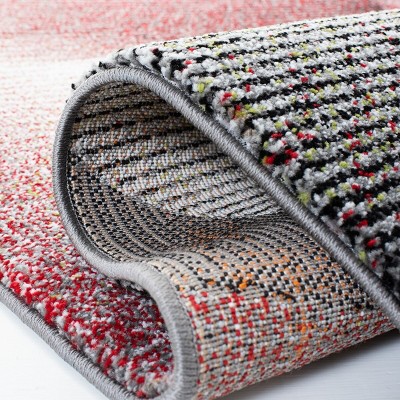 Grey and Red Geometric Synthetic Runner Rug, 2'3" x 8'