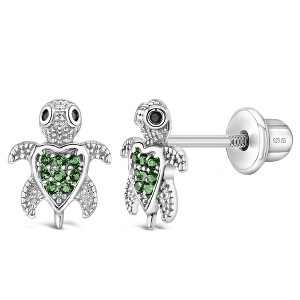 Girl's Adorable Turtle Screw Back Sterling Silver Earrings - In Season Jewelry - 1 of 4