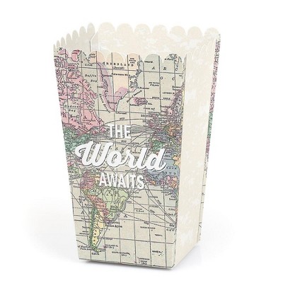 Big Dot of Happiness World Awaits - Travel Themed Party Favor Popcorn Treat Boxes - Set of 12