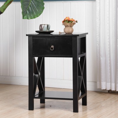 KTMBDW Modern Nightstand with 1 Drawer and Storage Shelf, 2 Tiers End Table, Small Side Table with Double X-Frame for Bedroom, Living Room