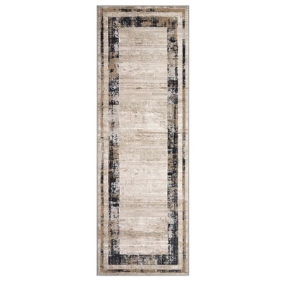 Washable Runner Rug – Modern Border Soft Distressed, Minimalist Non-Slip, Stain Resistant Kitchen & Hallway Carpet, Contemporary Indoor Runner Rug