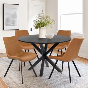 Oliver+Kourtney 5-Piece Solid Black Round Dining Table Set with Faux Leather Dining Chairs Set of 4 with Black Legs-Maison Boucle - 1 of 4