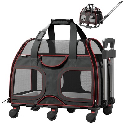 Katziela Airline Compliant Wheeled Pet Carrier With Removable Wheels and Telescopic Handle