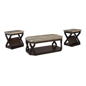 Set of 3 Radilyn Occasional Table Sets Gray/Brown - Signature Design by Ashley: Faux Marble, Magazine Shelf - 1 of 3