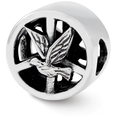 Black Bow Jewelry Dove & Peace Sign Cylinder Bead Charm in Antiqued Sterling Silver