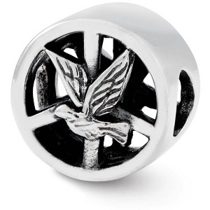 Black Bow Jewelry Dove & Peace Sign Cylinder Bead Charm in Antiqued Sterling Silver - 1 of 4