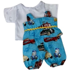 Doll Clothes Superstore Vroom Vroom! Car Print Jumpsuit for 13–14" Baby Dolls – Handmade Fun for Little Drivers - 1 of 4