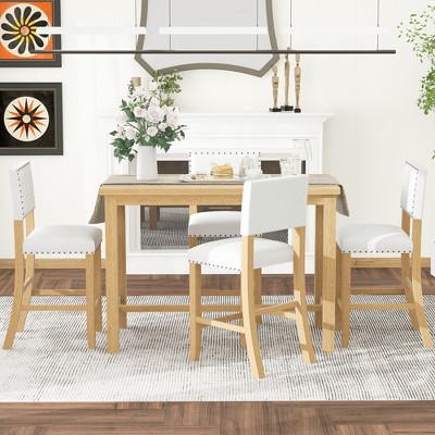 5-Piece Counter Height Dining Table Set Dining Set with Classic Dining Table and 4 Cushioned Dining Chairs, Natural Wood Wash/Espresso-ModernLuxe
