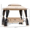 NicBex 3-Seat Outdoor Patio Swing Chair with Cushion,Double Tier Canopy and Mesh Sidewalls for Patio Bedroom Porch Garden,Beige - 3 of 4