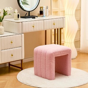 SEVOBAL Ottomans and Benches Upholstered Teddy Velvet U Shaped Vanity Stool Modern Footrest Bench for Living Room Bedroom, Pink, 42.00"*36.50"*42.00" - 1 of 4