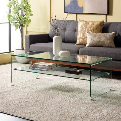 Clear Tempered Glass Rectangular Coffee Table with Storage Shelf