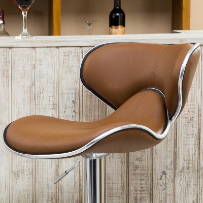 Camel Faux Leather Adjustable Swivel Bar Stools with Chrome Base, Set of 2