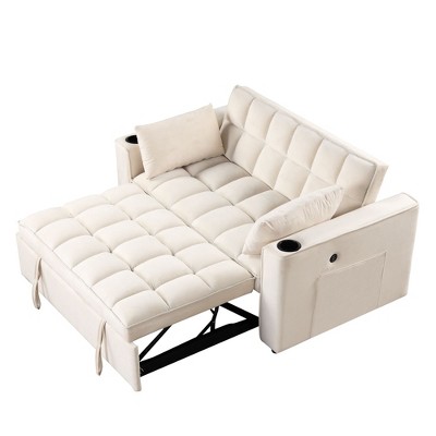 NicBex Modern Pull Out Sofa Bed Velvet Convertible Sleeper Sofa with USB Port and Cup Holders for Living Room