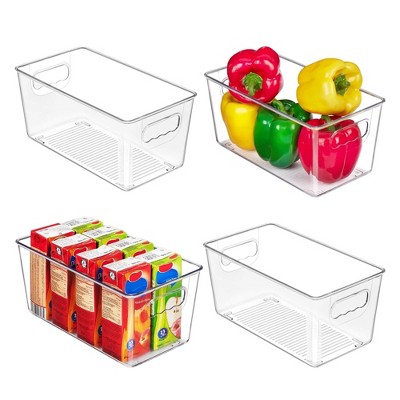LunaLulinlk 4 Pack Clear Plastic Storage Bins with Handles, Pantry Organizer Bins, for Refrigerator, Freezer, Cabinet, Kitchen, Countertops