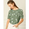 INSPIRE CHIC Women's Floral Summer Crew Neck Casual Shirred Short Sleeve Blouse - 2 of 4