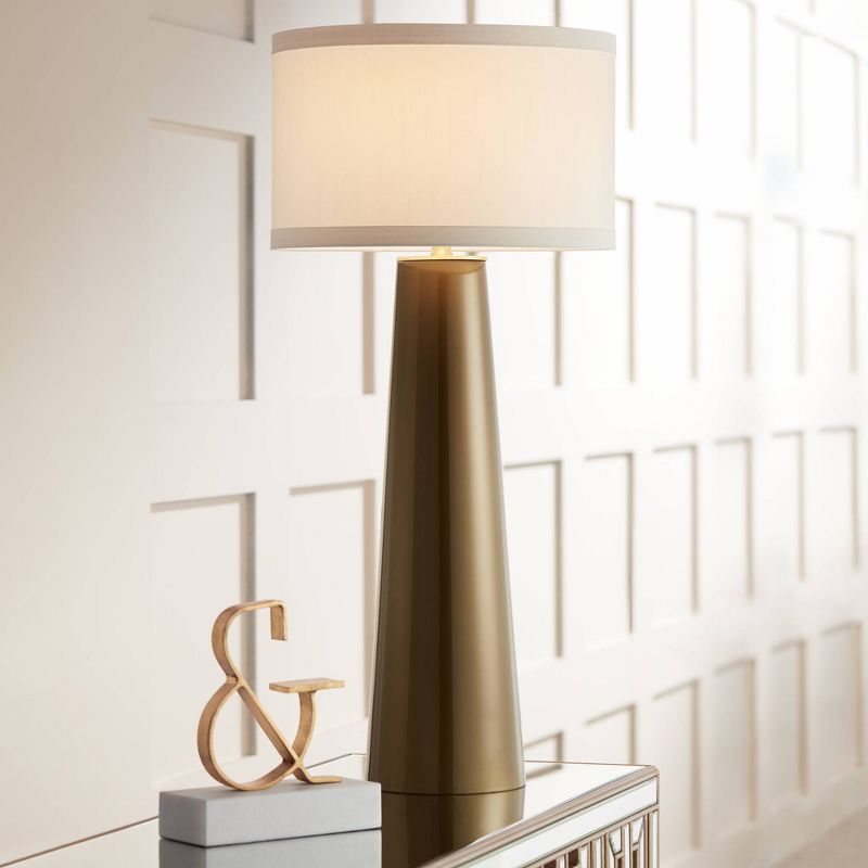 Possini Euro Design Karen Modern Table Lamp 36" Tall Dark Gold Glass Off White Fabric Drum Shade for Bedroom Living Room Bedside Nightstand Office, 2 of 9