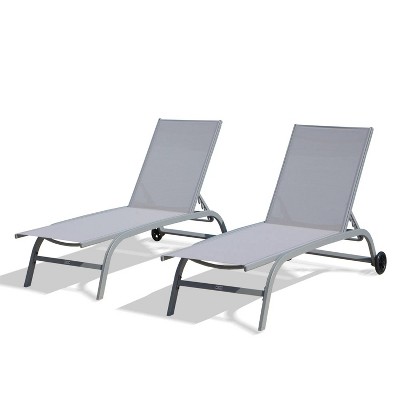 60.51'' Chaise Lounge Outdoor Set of 2, Lounge Chairs for Outside with Wheels, Outdoor Lounge Chairs with 5 Adjustable Position
