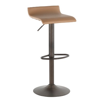 Set of 2 Brown Faux Leather Adjustable Swivel Barstools with Steel Base