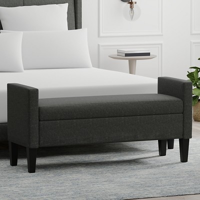 Glenwillow Home Upholstered Storage Bench with Track Arms and Wood Legs