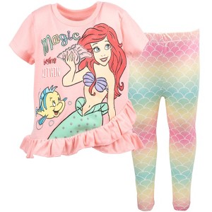 Disney Frozen Princess Moana Little Mermaid Floral Girls T-Shirt and Leggings Outfit Set Little Kid to Big Kid - 1 of 4