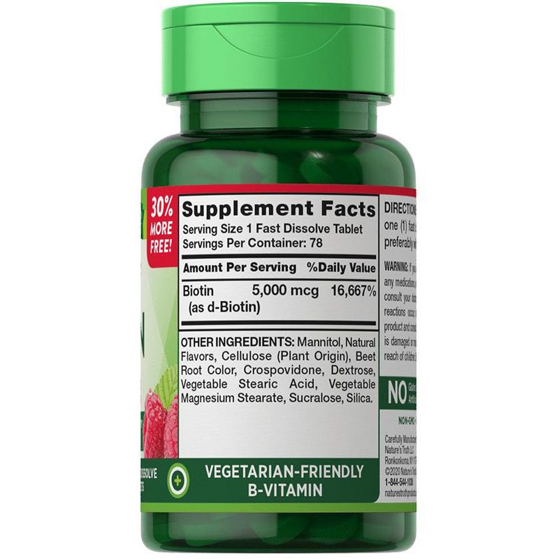 Nature's Truth Biotin 5000mcg | 78 Fast Dissolve Tablets | Natural Berry Flavor, 2 of 5