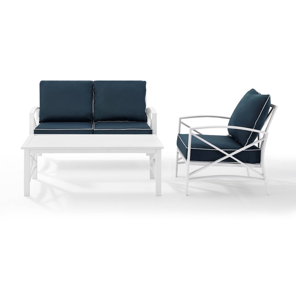 Photos - Garden Furniture Crosley 3pc Kaplan Outdoor Steel Conversation Set Navy/White  