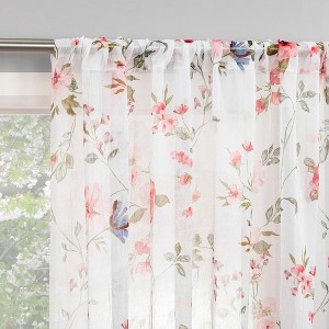 No. 918 1pc 51"x84" Jocelyn Floral Print Crushed Sheer Voile Rod Pocket Curtain Panel Coral - 1 of 4