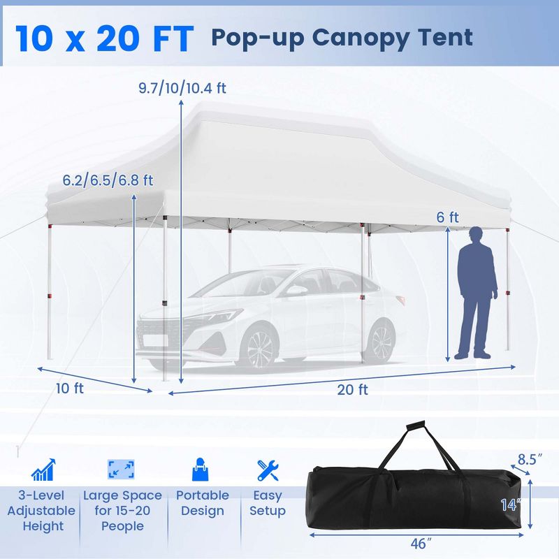 Costway 10 x 20 FT Pop-up Canopy UPF50+ Sun Protection Tent with Carrying Bag Blue/Black/Grey/White, 3 of 11