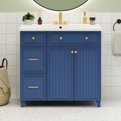 36 inch bathroom vanity, transitional bathroom cabinet with resin sink, single bathroom storage cabinet