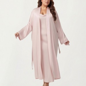 Anna-Kaci Lounge Women's Plus Size Long Robe Set with Soft Draped Silhouette and Smooth Flowing Fabric for an Layered Lounge Look - 1 of 4